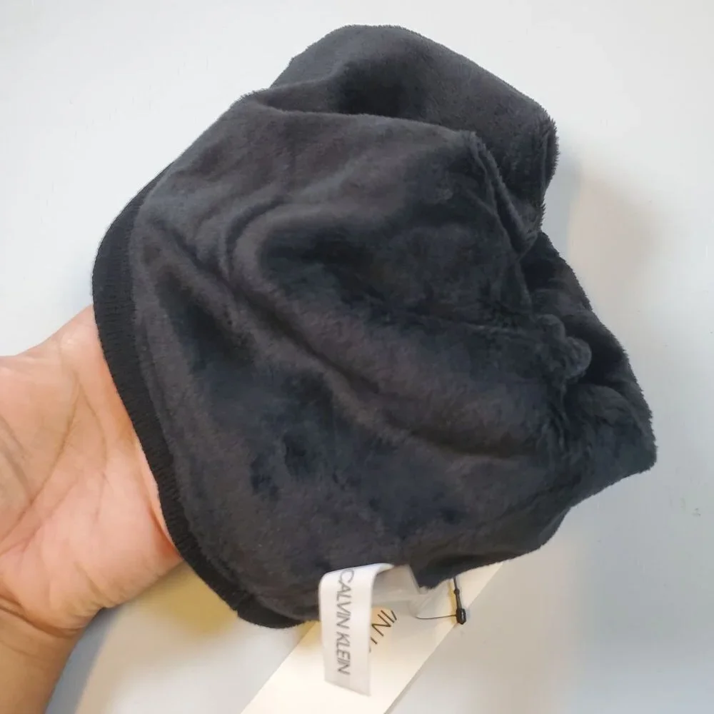 Calvin Klein Beanie Hat Knit Winter Spell Out Mens One Size NWT Black - Picture 3 of 10